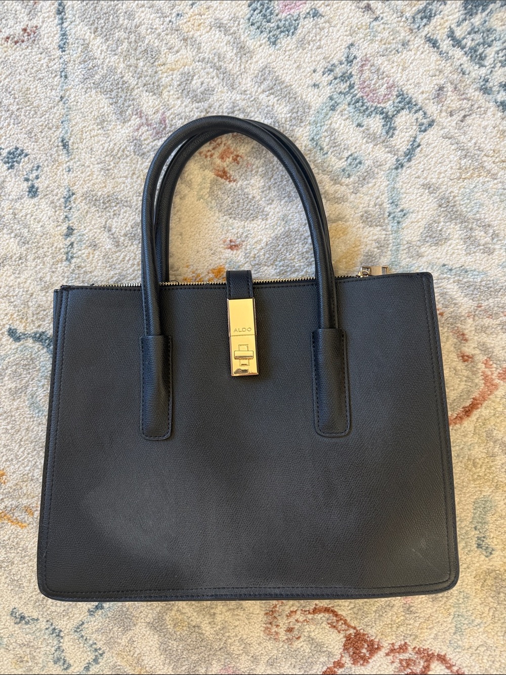 Aldo Black Structured Satchel with Gold Hardware